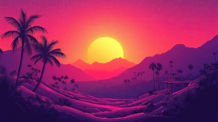 Sunset Oasis: Vibrant Desert Landscape at Golden Hour