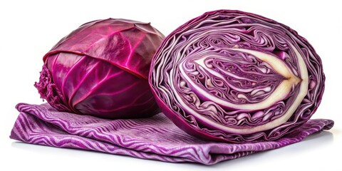 Obraz premium Red cabbage fabric with sliced red cabbage , slice of cabbage, edible, slice of cabbage, edible, garnish