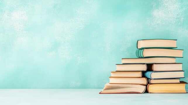 Pile of open books against backdrop of hand with ample space for text symbolizing pursuit of education and knowledge scene set in realm of literature and learning old pages and vintage text