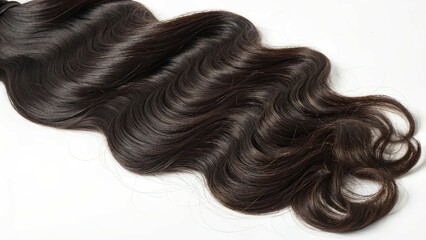 Naklejka premium Curly and flowing dark hair resting on a white background with waves and texture