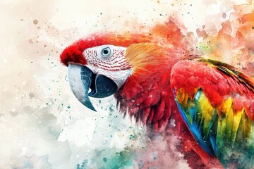 Vibrant Macaw Parrot on Colorful Abstract Background with Splashes