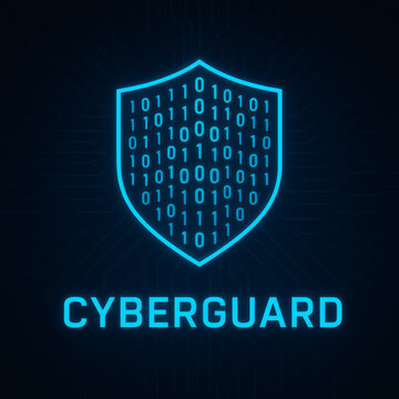 Cyberguard Cybersecurity Logo with Binary Shield and Artificial Intelligence Theme