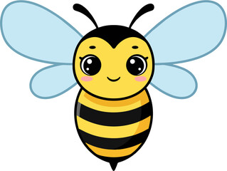 Adorable Chibi Bee with Blue Wings – Cute Smiling Cartoon Honeybee Character in Kawaii Style Vector