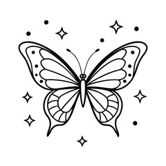 a butterfly surrounded by little twinkling sparkle vector art silhouette