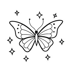 a butterfly surrounded by little twinkling sparkle vector art silhouette