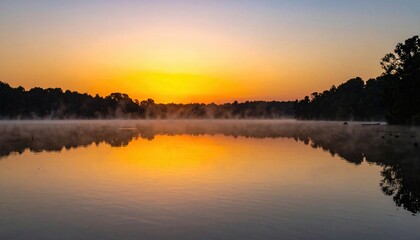 Fototapeta premium Sunrise reflection over tranquil lake nature photography serene landscape early morning peaceful environment