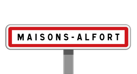 Panneau d'entrée de ville sur poteau de Maisons-Alfort, Val-de-Marne, Île-de-France