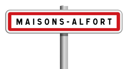 Panneau d'entrée de ville sur poteau de Maisons-Alfort, Val-de-Marne, Île-de-France