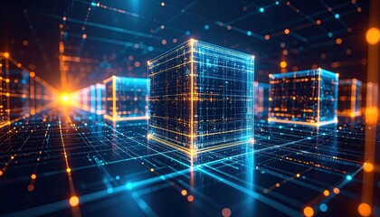 Digital cubes in a futuristic data environment technology 3d visualization virtual space abstract concept