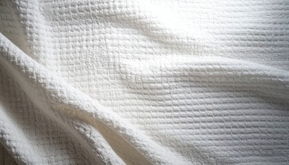 Obraz premium Textured white fabric close-up home setting textile detail soft environment overhead view aesthetic concept