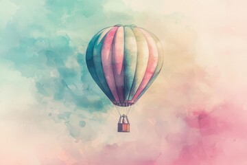 Obraz premium Colorful Hot Air Balloon Floating in Soft Pastel Sky Background
