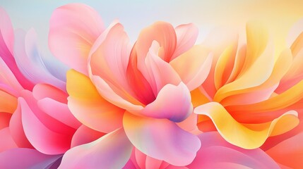 Obraz premium Closeup of tulip petals in full bloom, radiant orange and pink tones in sunlit flower field