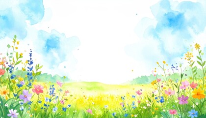 Vibrant floral sunrise in a serene meadow nature illustration bright and cheerful environment landscape view