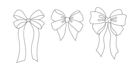 Various decorative bows suitable for crafts and artistic projects in a simple line drawing style