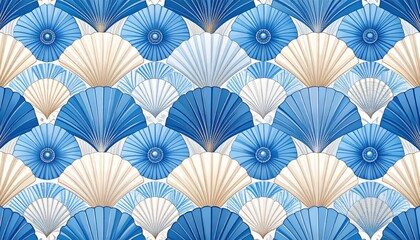 Elegant Blue and Beige Shell Pattern Design Seamless Texture for Backgrounds
