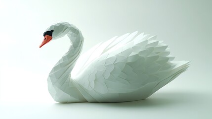 Fototapeta premium Geometric paper swan sculpture in profile view.