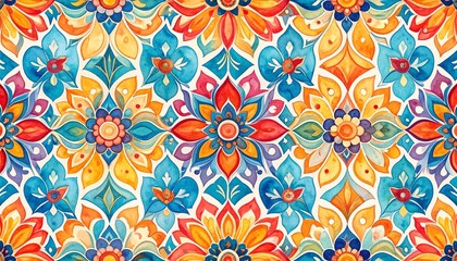 Fototapeta premium Vibrant Watercolor Floral Pattern Seamless Design Textile Print Background