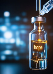 Hope injection innovative vaccine concept laboratory setting scientific illustration close-up perspective