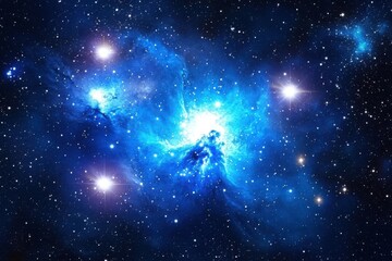 Naklejka premium Ethereal Cosmic Nebula with Bright Stars in Deep Blue Space