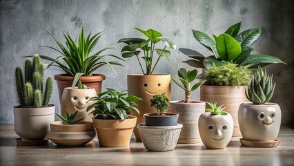 Obraz premium Unique and Differently Shaped Pots with Various Indoor Plants