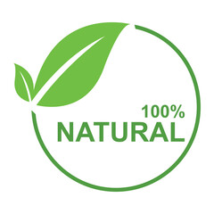 100 Percent Natural Product Label Green Leaves Circle