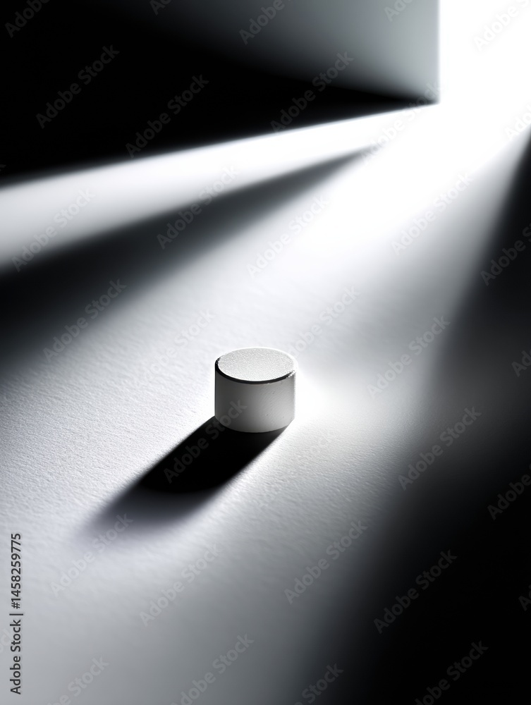 Poster Single White Pill With Dramatic Soft Shadow on a Minimalist Surface Captures Attention in Bright Light Generative AI