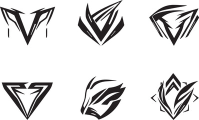 Set of futuristic elements, ornaments, icons, cyberpunk. Hand drawn vector illustration