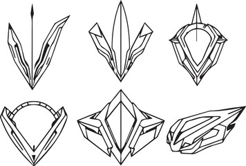 Set of futuristic elements, ornaments, icons, cyberpunk. Hand drawn vector illustration