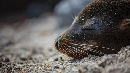 Fototapeta premium Close up of a playful galapagos sea social lion genus zalophus wollebaeki) at tintoreras, isabela island, galapagos.