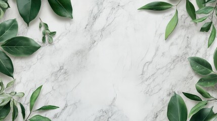Serene Greenery on Marble: A Minimalist Botanical Design