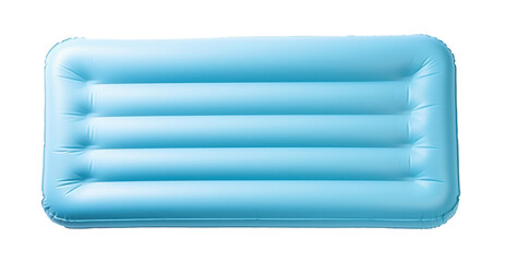 light blue rubber inflatable beach mattress top view isolated on white or transparent png