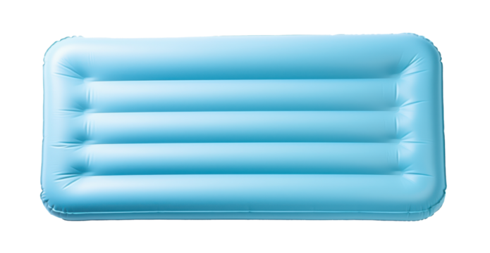 light blue rubber inflatable beach mattress top view isolated on white or transparent png
