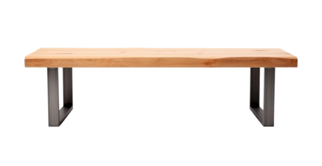 wooden seat bench with metal legs in minimalistic style isolated on white or transparent png