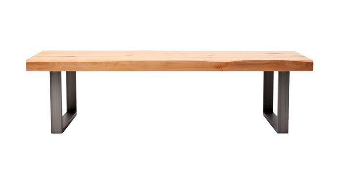 wooden seat bench with metal legs in minimalistic style isolated on white or transparent png
