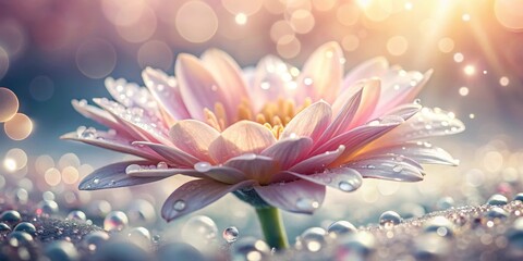 Fototapeta premium Gentle morning dew glistens on delicate flower petals, creating a soft, dreamy effect, beauty, bloom, beauty, bloom