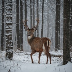 Fototapeta premium Deer in a Snowy Forest.