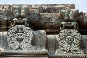 View of erotic carvings on the top panel of Ramalayam, Dichpalli, Nizamabad, Telangana, India.