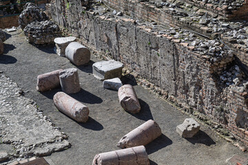 The Greek theatre of Taormina fragments, Sicily, Italy.