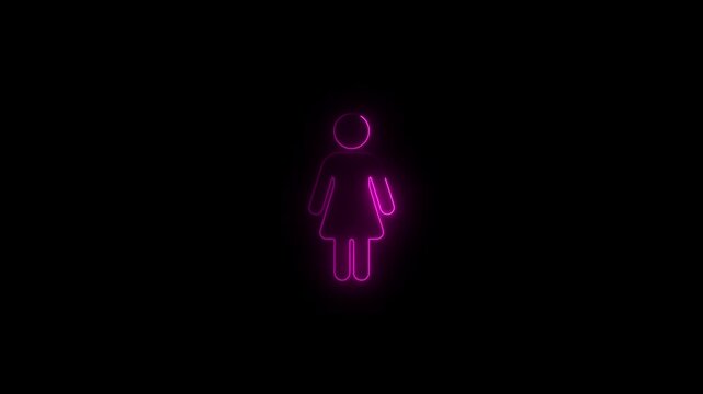 Glowing neon woman icon.HD motion graphic video animation with neon effects.isolated on a black background.
