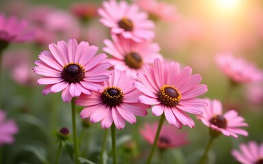 Obraz premium Captivating Summer flowers background of pink African daisies. High quality