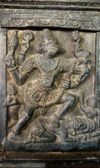Carved image of Lord Hanuman on a pillar of Shri Pachchala Someshwara Temple, Panagallu, Nalgonda, Telangana, India.