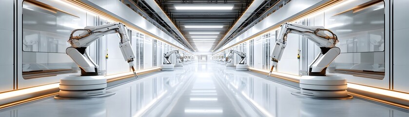 Fototapeta premium Futuristic corridor with automated robotic arms.