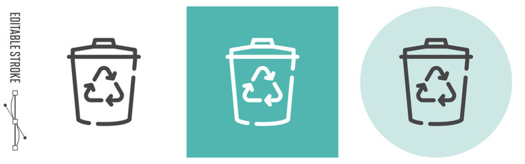 リサイクルマークのついたゴミ箱｜ライン・アイコン　[線の編集可能]