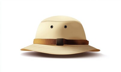 Safari hat tan with brown band vintage style explorer headwear on white backdrop