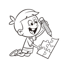 little girl with a pencil line art vector silhouette