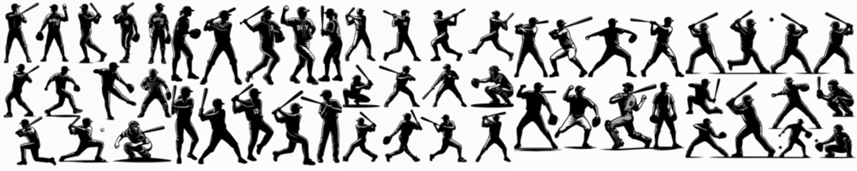 Baseball Players Silhouette Set