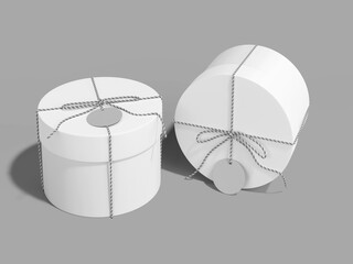 White Blank Circular Gift Box Mockup 3D Rendering Present Packaging