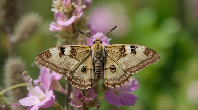 Convolvulus Hawkmoth (Agrius convolvuli), Background. Convolvulus Hawk Moth an insect sits on a limonium flower in the garden in summer
