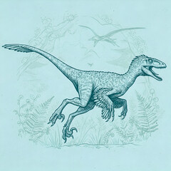 Fototapeta premium Velociraptor Running Illustration | Generative AI