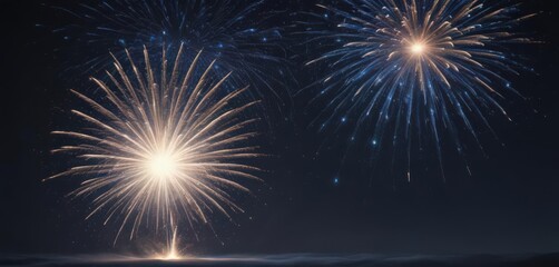 Isolated blue fireworks burst against a starry night , celebration, overlay
